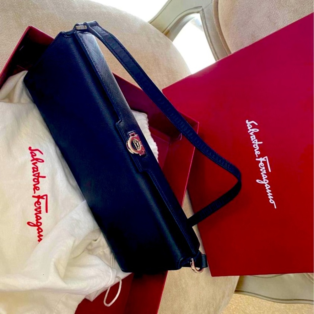 Ferragamo black cocktail/ cross body bag- like new